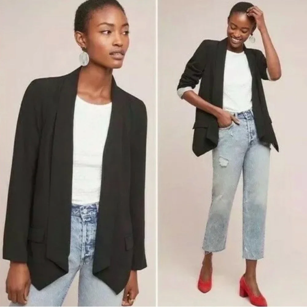 CARTONNIER x ANTHROPOLOGIE Open Front Tailored Black Blazer Size Small